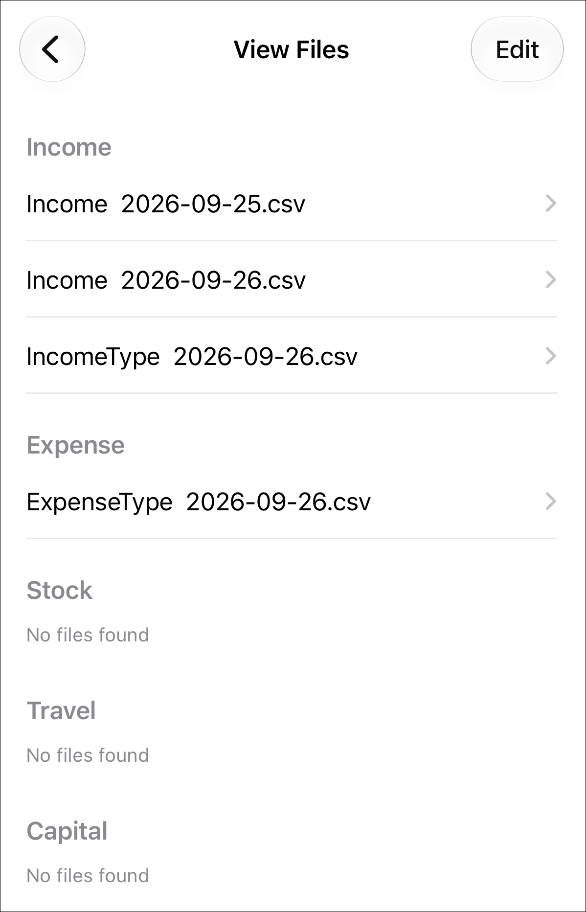 Simple BK exported-files screen